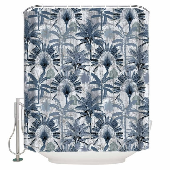 Fabric Shower Curtain, Summer Blue Palm Banana Tropical Plants Watercolor Bathroom Curtain with 12 Hooks Waterproof No Bad Odor Machine Washable Bath Curtains for Bathroom, Spa Room, 36"x72"