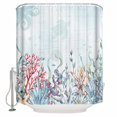 thumbnail image 1 of Fabric Shower Curtain, Summer Sea Life Coral Seagrass Shell Conch Starfish Shower Curtains with 12 Hooks Waterproof Machine Washable Bath Curtains for Bathroom,48x 72in, 1 of 6