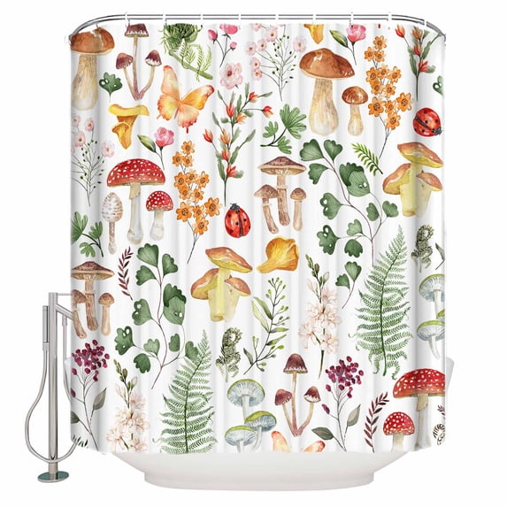 Fabric Shower Curtain, Summer Watercolor Flowers and Palm Leaves Shower Curtains with 12 Hooks Waterproof Machine Washable Bath Curtains for Bathroom,54 x 78in