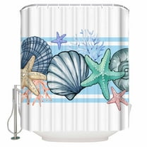 Fabric Shower Curtain Summer Watercolor Sea Starfish Shell Coral Shower Curtains with 12 Hooks Waterproof Machine Washable Bath Curtains for Bathroom, 36 x 72in