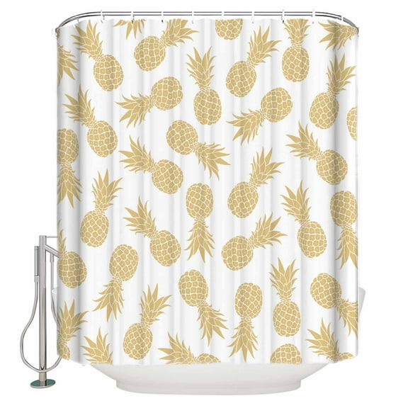 Fabric Shower Curtain, Summer Yellow Pineapple White Texture Shower Curtains with 12 Hooks Waterproof Machine Washable Bath Curtains for Bathroom,36 x 78in