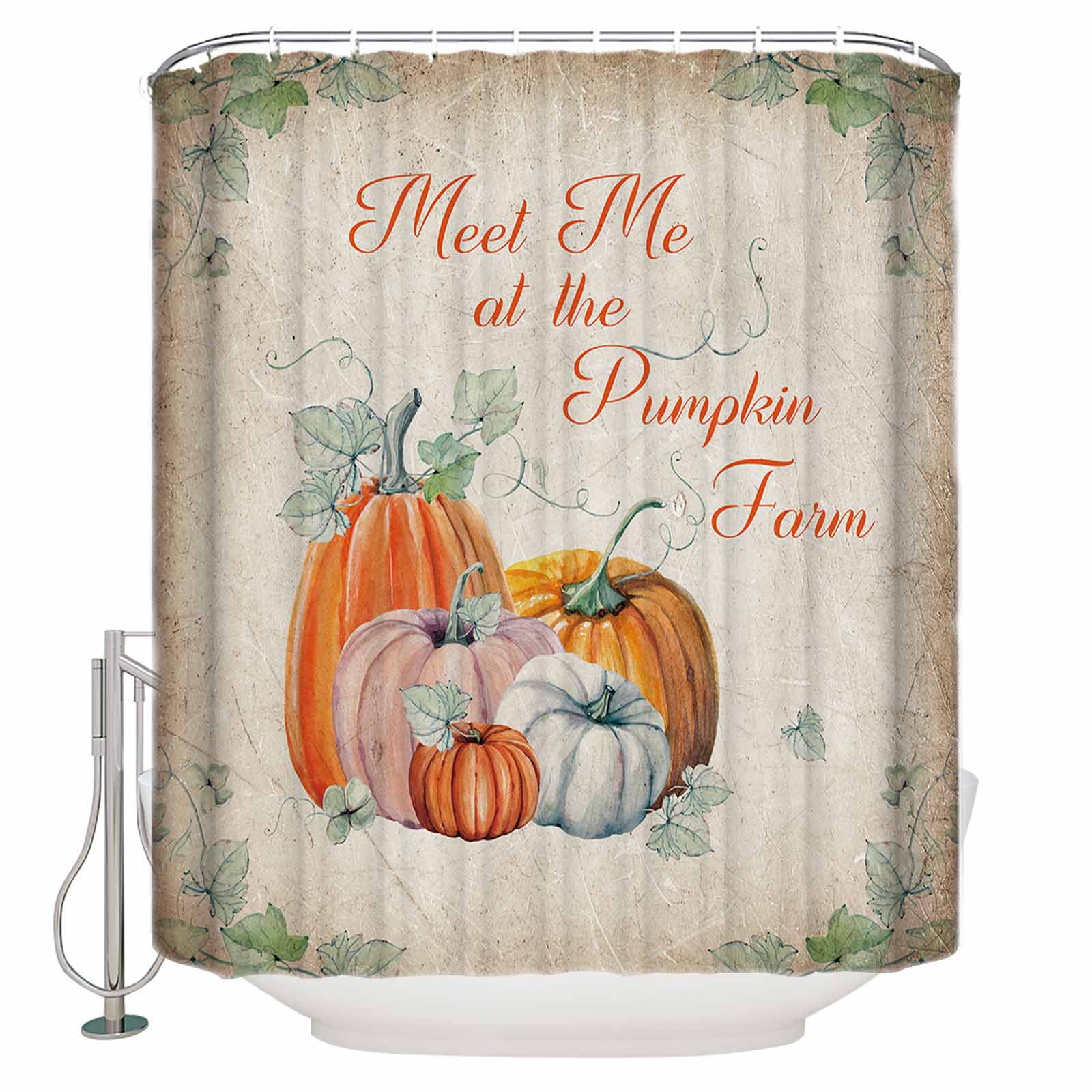Fabric Shower Curtain, Thanksgiving Day Pumpkin on Vintage Old
