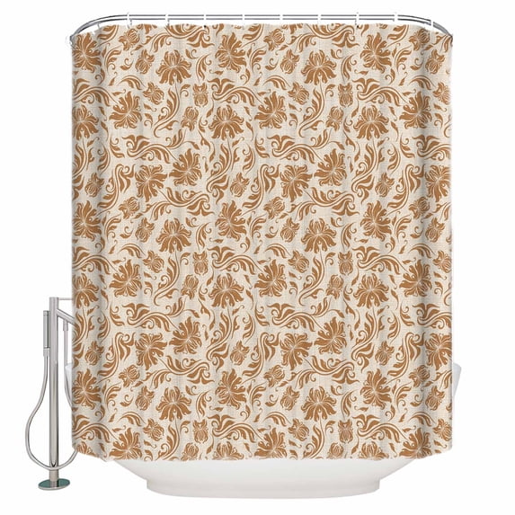 Fabric Shower Curtain, Vintage Brown Floral Plants Pattern Bathroom Curtain with 12 Hooks Waterproof No Bad Odor Machine Washable Bath Curtains for Bathroom, Spa Room, 36"x72"
