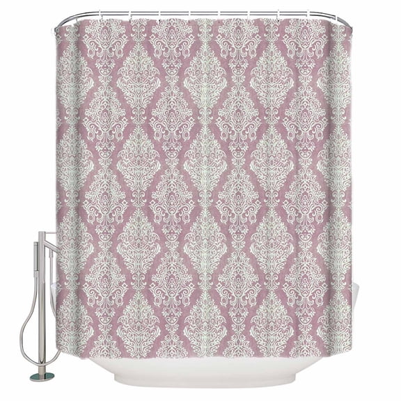 Fabric Shower Curtain, Vintage Floral Purple Floral Pattern Middle Eastern Style Bathroom Curtain with 12 Hooks Waterproof No Bad Odor Machine Washable Bath Curtains for Bathroom, Spa Room, 36"x72"