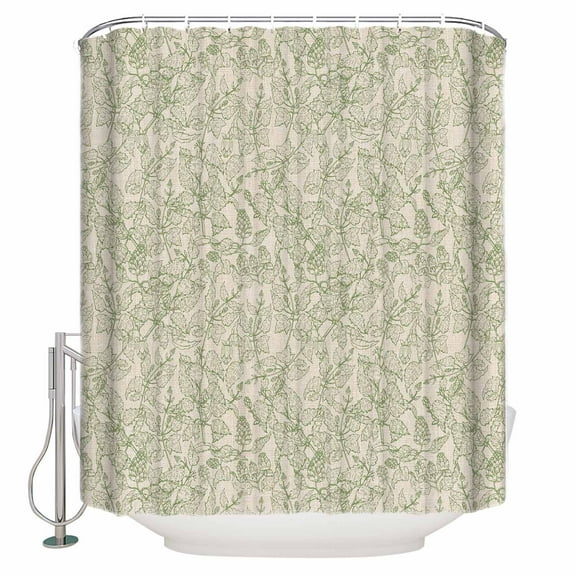 Fabric Shower Curtain, Vintage Sage Green Flowers Plants Shower Curtains with 12 Hooks Waterproof Machine Washable Bath Curtains for Bathroom, 48x 72in