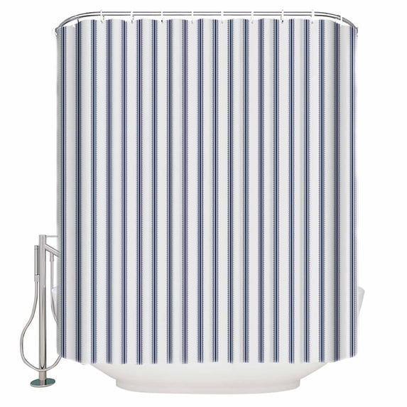 Fabric Shower Curtain, White and Navy Blue Striped Geometric Bathroom Curtain with 12 Hooks Waterproof No Bad Odor Machine Washable Bath Curtains for Bathroom, Spa Room, 72"x84"