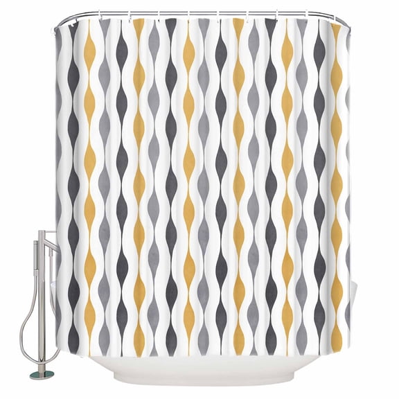 Fabric Shower Curtain, Yellow Grey and Black Geometric Striped Bathroom Curtain with 12 Hooks Waterproof No Bad Odor Machine Washable Bath Curtains for Bathroom, Spa Room, 72"x84"