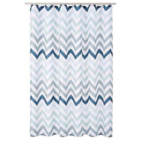 Fabric Shower Curtain with Grommets and Hooks - 72 x 72 Inch, Blue Ombre Chevron
