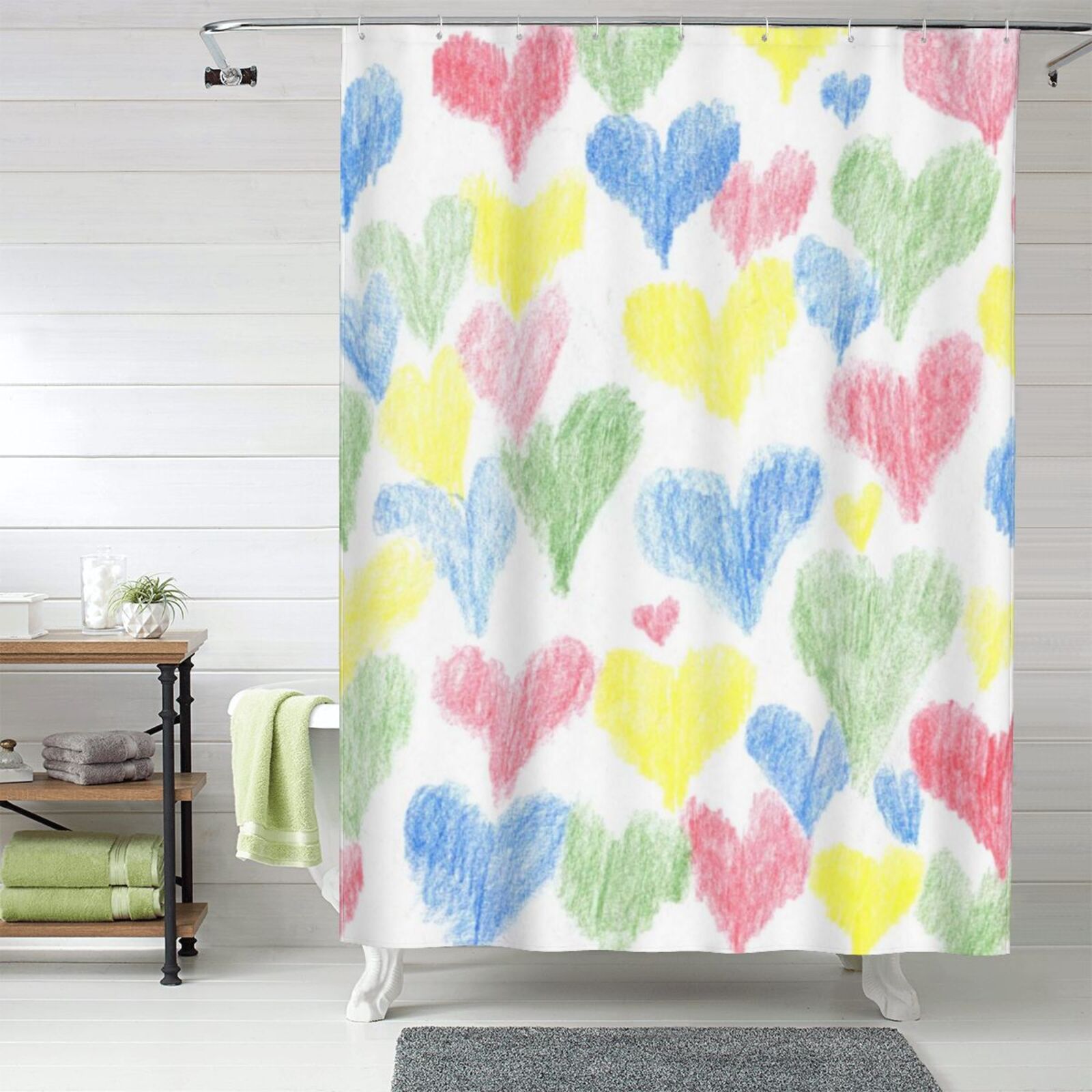 Fabric Shower Curtains for Bathroom - Colored Hearts 60x72In Waterproof