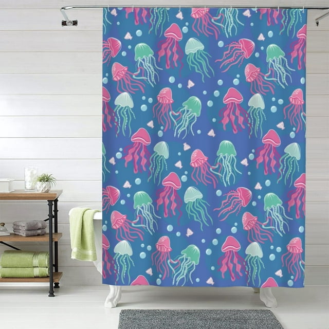 Fabric Shower Curtains for Bathroom Cute Green Pink Jellyfish 60x72In