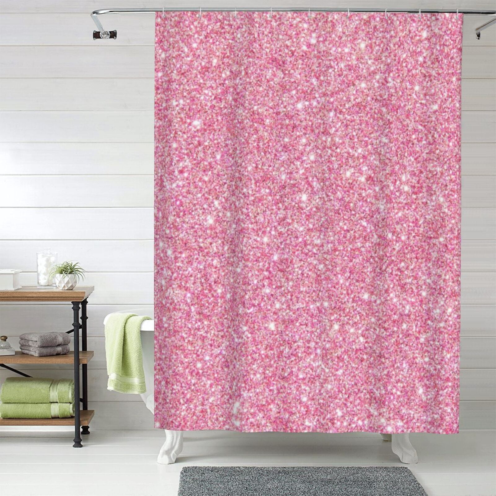 Fabric Shower Curtains for Bathroom Glitter Pink 60x72In Waterproof