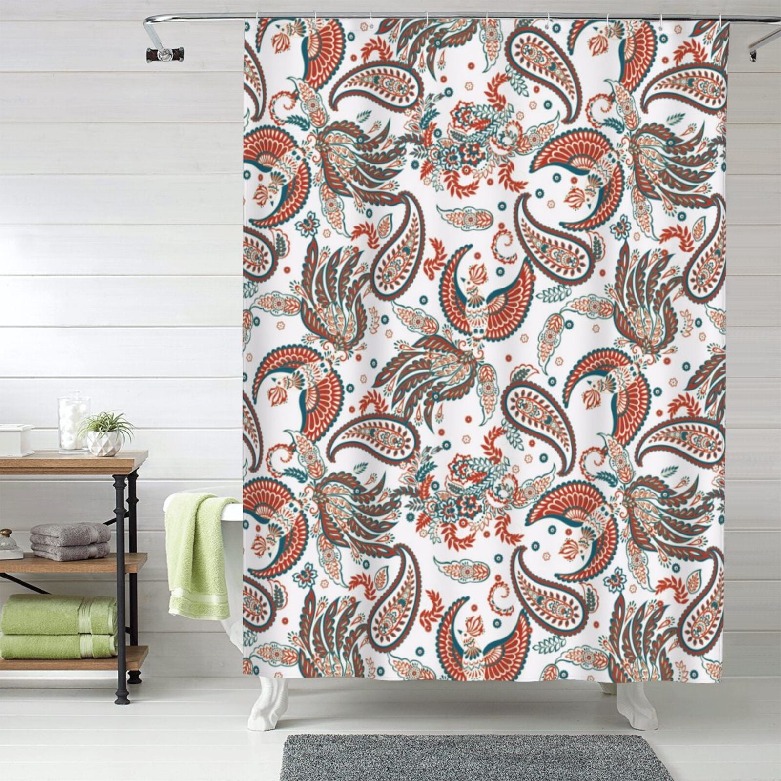 Fabric Shower Curtains for Bathroom Paisley Floral 60x72In Opaque