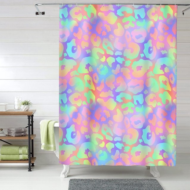 Fabric Shower Curtains for Bathroom Trendy Leopard rainbow bright