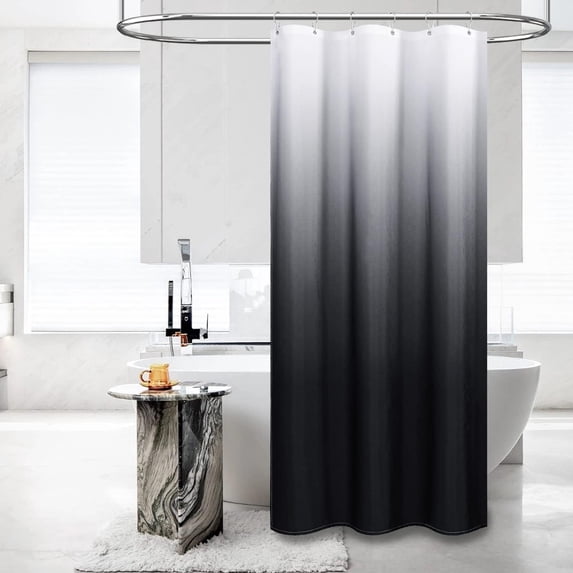 Fabric Shower Stall Curtain - 36x72 Inch Narrow Ombre Linen Textured Weighted Shower Curtain Set with 6 Plastic Hooks, Half Hotel Camper Decorative Polyester Shower Curtains for Bathroom - Black