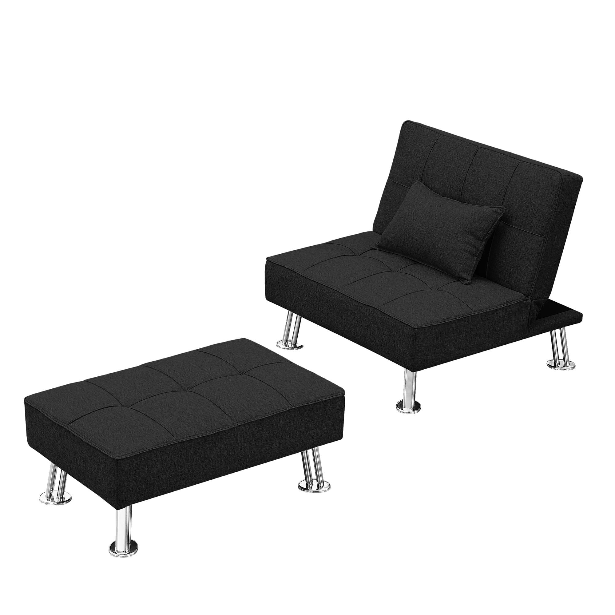 Fabric Single Sofa Bed with Ottoman , Convertible Folding Futon Chair, Lounge Chair Set Black