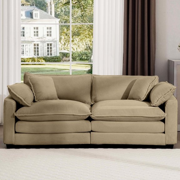 Fabric Sofa with Smooth Lines and Soft Throw Pillows / Adaptable to Flats, High - Resilience Memory Foam