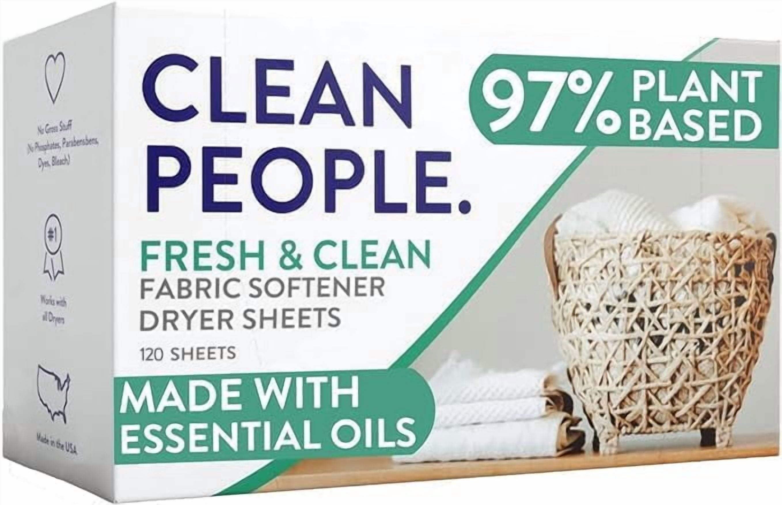 Fabric Softener Sheets - Dryer Sheets - Softens & Removes Static Cling - Vegan Laundry Softener With Essential Oils - Fresh Scent, 120 Pack