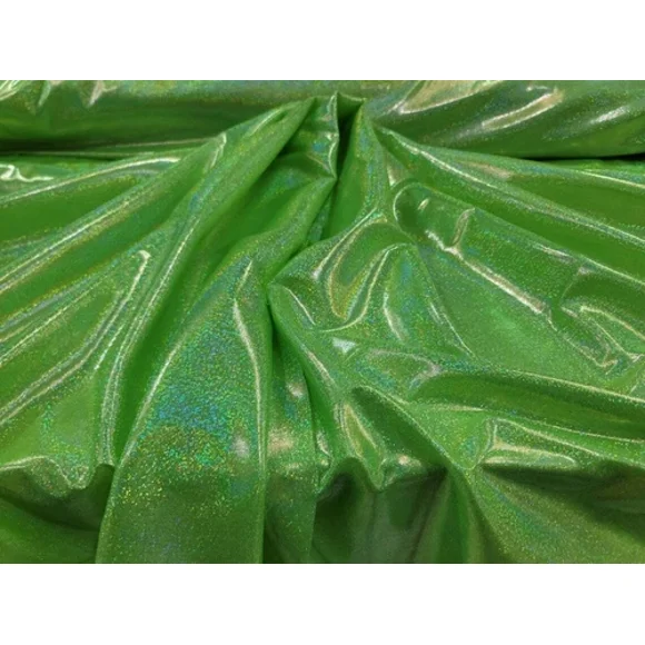 Fabric Sold By The Yard Nen Green Sparkly Iridescent Hologram Glossy Stretch