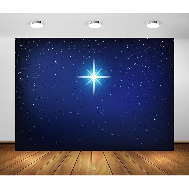 Fabric Star Night Backdrop Holy Christmas Star Blue Starry Sky