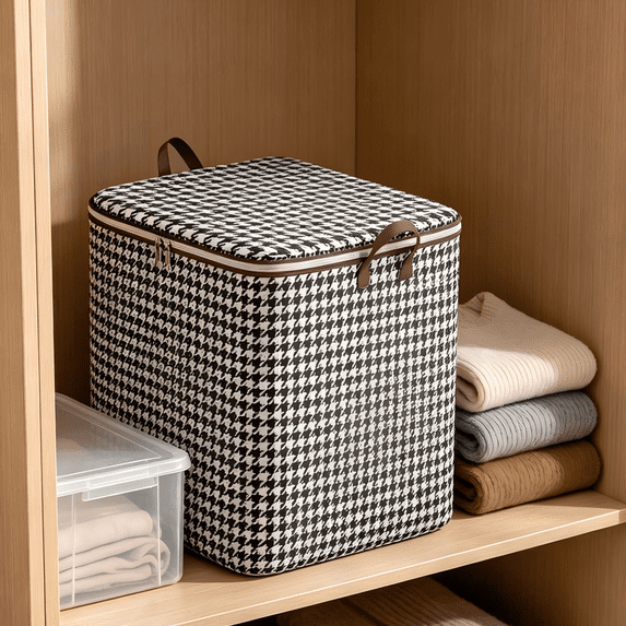 Fabric Storage Bag with Zipper, Foldable Large Storage Bin with Handles, Heavy Duty Moving Bags Printed Fabric Organizer for Clothes, Toys and Bed Sheets M/140L