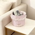thumbnail image 1 of Fabric Storage Basket, 5.9in Cylindrical Cotton Canvas Organizer with Lace Design, Foldable Desktop Snack & Miscellaneous Holder for Home and Office, 1 of 5