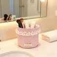 thumbnail image 1 of Fabric Storage Basket, 5.9in Cylindrical Cotton Canvas Organizer with Lace Design, Foldable Desktop Snack & Miscellaneous Holder for Home and Office, 1 of 5