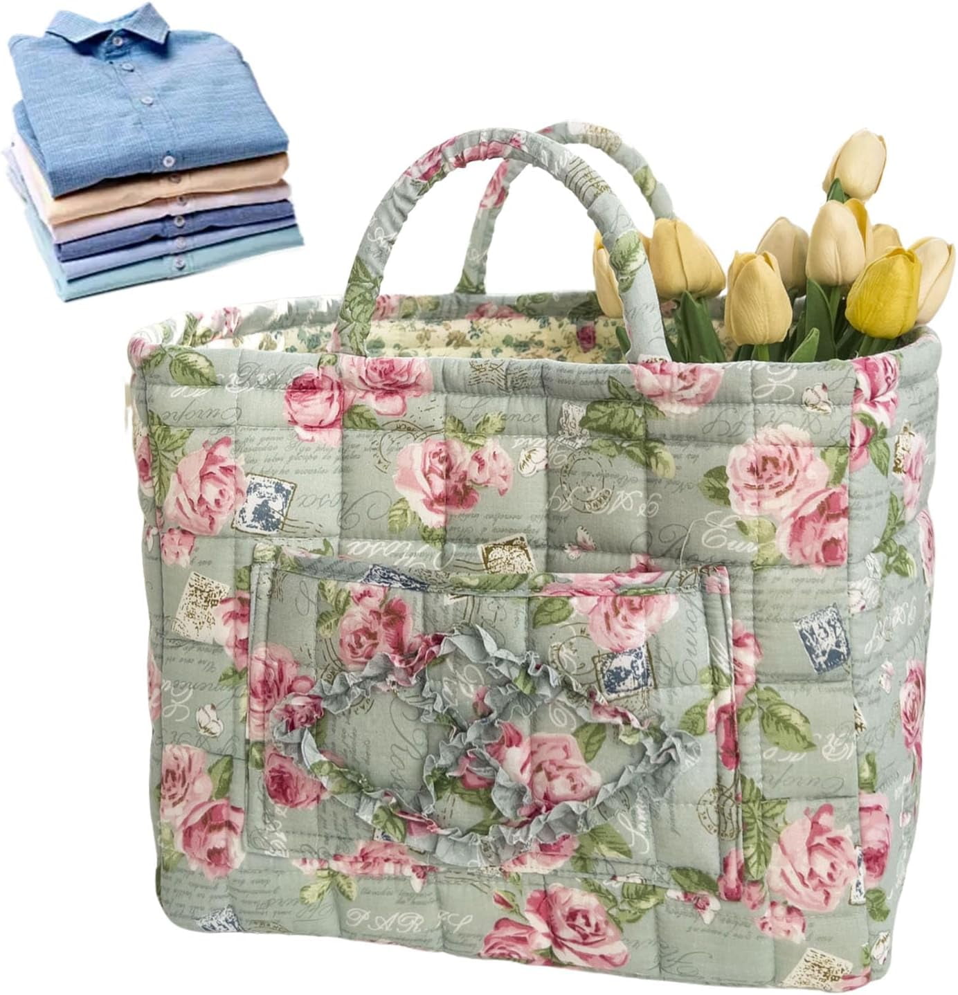 Fabric Storage Basket, Boho Fabric Storage Basket Foldable, Floral