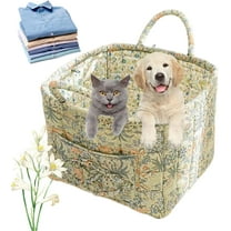 Fabric Storage Basket, Boho Fabric Storage Basket Foldable, Floral Quilted Baskets for Laundry Large with Handles Front Pocket, for Clothes Toys Sundries