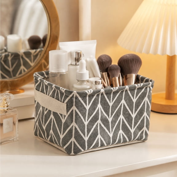Fabric Storage Basket, Desktop Organizer Box, Cotton Linen Storage Bin, Countertop Accessories Organizer, Makeup Stationery Holder, Closet Shelf Home Storage Solution