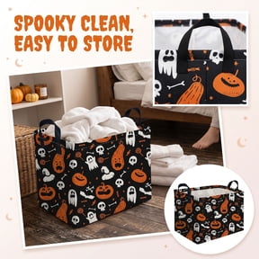 Fabric Storage Basket Foldable Spooky Halloween Decorations for Home Ghost Pumpkin Print Storage Bin Organizer for Bedroom Bathroom Laundry Holiday Gifting