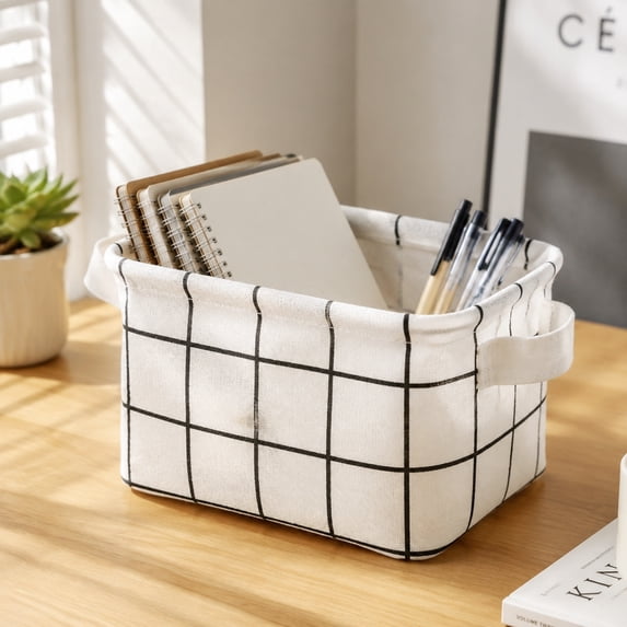 Fabric Storage Basket Organizer for Home, Cotton Linen Desktop Container Box for Makeup Office Supplies Toys Accessories Sundries Storage Vanity Table Bedroom Cabinet Organization