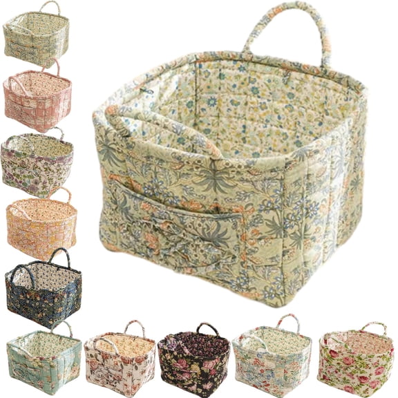 Fabric Storage Basket With Handles, Floral Car Basket With Handles, Decorative Storage Baskets, Portable Cloth Bin for Picnic
