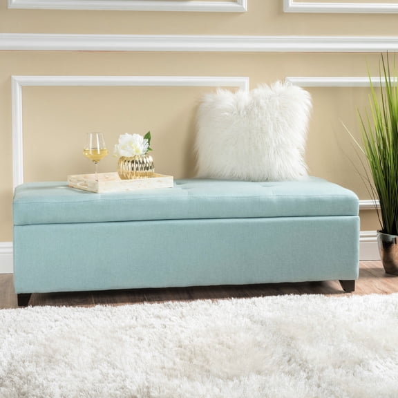 Fabric Storage Bench Ottoman | Can Be Used in Multiple Rooms for Storage | Tufted, Waffle - Stitch Look | Handles Extra Pillows and Games