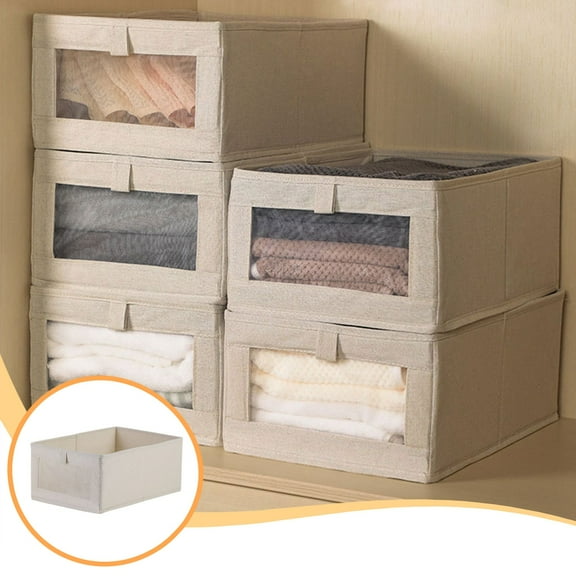 Fabric Storage Bin, Closet Organizer Box - Foldable Drawer Divider with Window, Non-Woven, 16x11x7 Inch