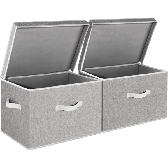 Fabric Storage Bin with Lid Stackable Closet Organizer Basket Gray Jumbo 2-Pack
