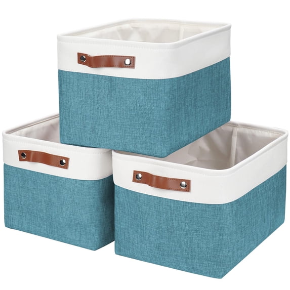 Fabric Storage Bins Baskets For Shelves 3 Pack Decorative Linen Closet Organizers With Handles For Clothes Home Office Organization