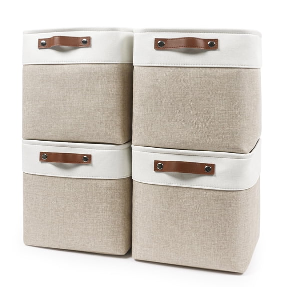 Fabric Storage Bins Baskets For Shelves 4 Pack Decorative Linen Closet Organizers With Handles For Clothes Home Office Organization