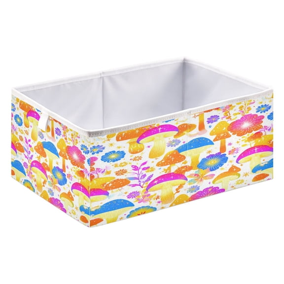 Fabric Storage Bins Foldable Cube For Home Organization Baskets 70s-style Mushroom Pattern