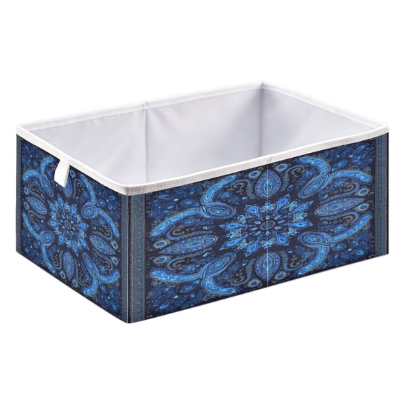 Fabric Storage Bins Foldable Cube For Home Organization Baskets A Classic Dark Navy-blue Paisley Pattern