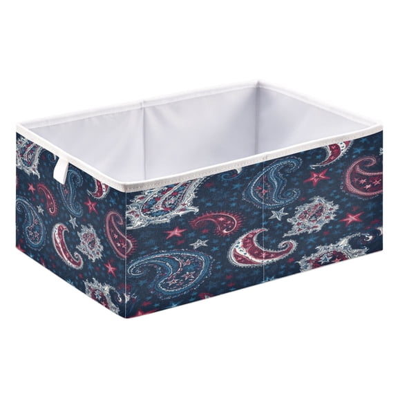 Fabric Storage Bins Foldable Cube For Home Organization Baskets A Pattern Of Paisley with Stars and Stripes