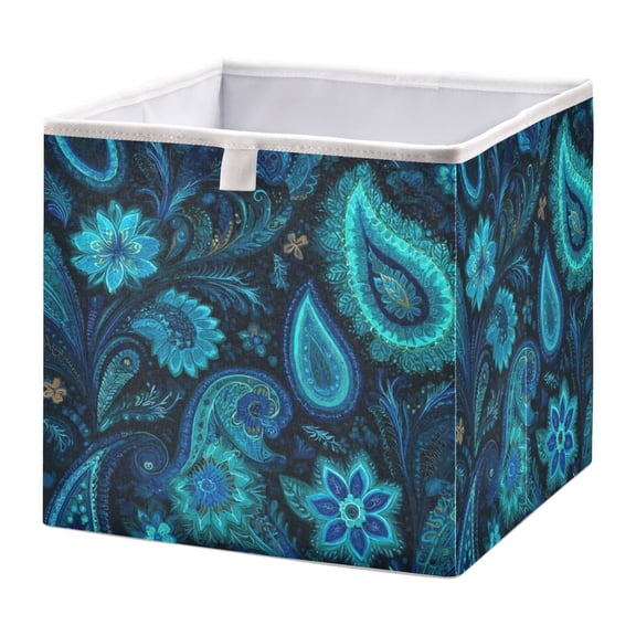 Fabric Storage Bins Foldable Cube For Home Organization Baskets A Pattern Of Turquoise
