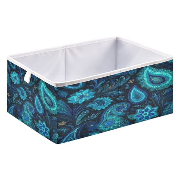 Fabric Storage Bins Foldable Cube For Home Organization Baskets A Pattern Of Turquoise