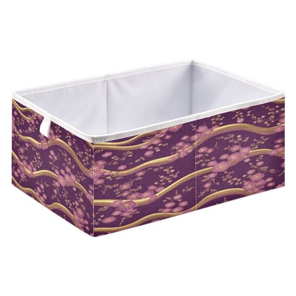 Fabric Storage Bins Foldable Cube For Home Organization Baskets An Elegant Pattern with Purple and Gold Hues