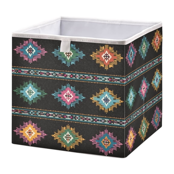 Fabric Storage Bins Foldable Cube For Home Organization Baskets Aztec Seamless Pattern
