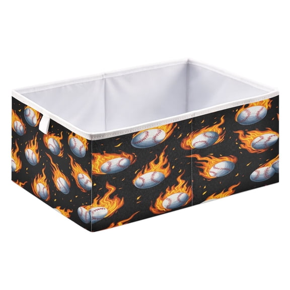 Fabric Storage Bins Foldable Cube For Home Organization Baskets Baseball Pattern