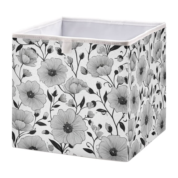 Fabric Storage Bins Foldable Cube For Home Organization Baskets Black and White Flowers