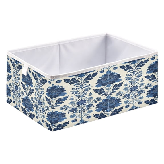Fabric Storage Bins Foldable Cube For Home Organization Baskets Blue Damask
