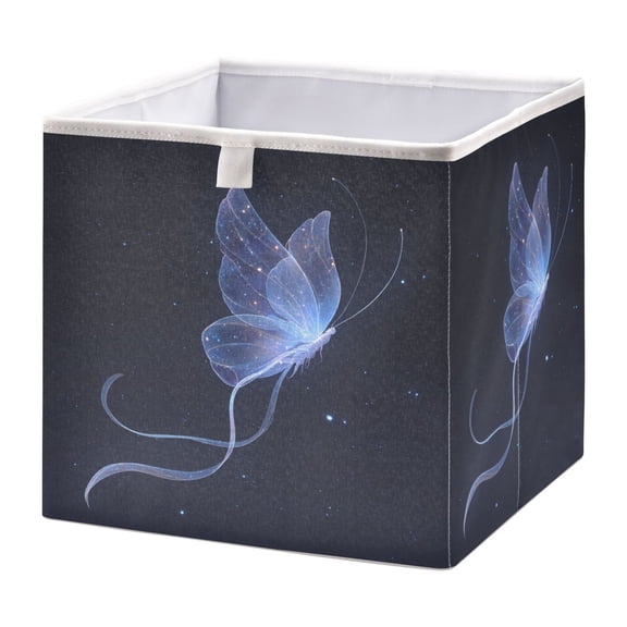 Fabric Storage Bins Foldable Cube For Home Organization Baskets Blue Glowing Butterfly