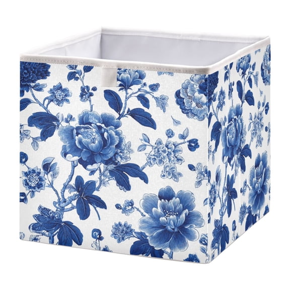 Fabric Storage Bins Foldable Cube For Home Organization Baskets Blue White Porcelain Pattern