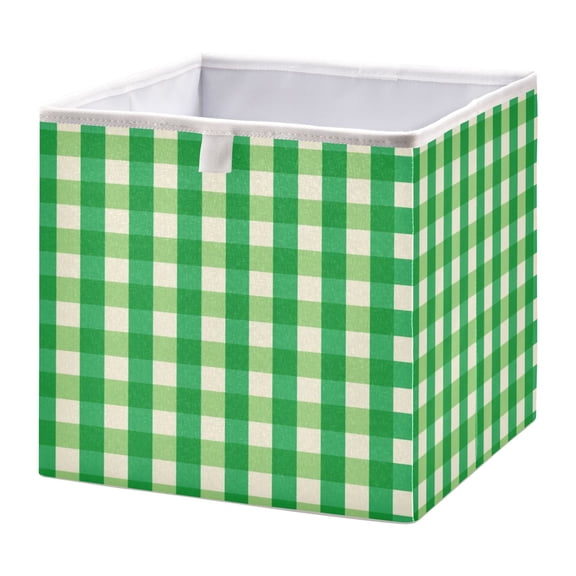 Fabric Storage Bins Foldable Cube For Home Organization Baskets Bright Green Cream-colored Checkered